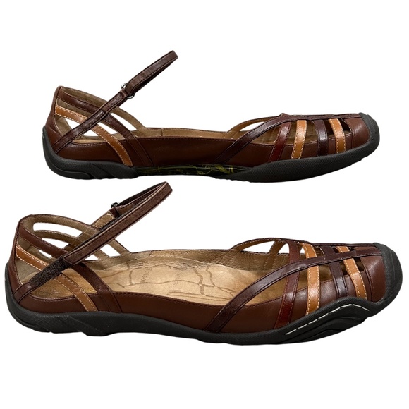 J-41 Jambu Adventure On Brown Strappy Closed Toe Flat Mary Jane Shoes Size 11 - Picture 2 of 11